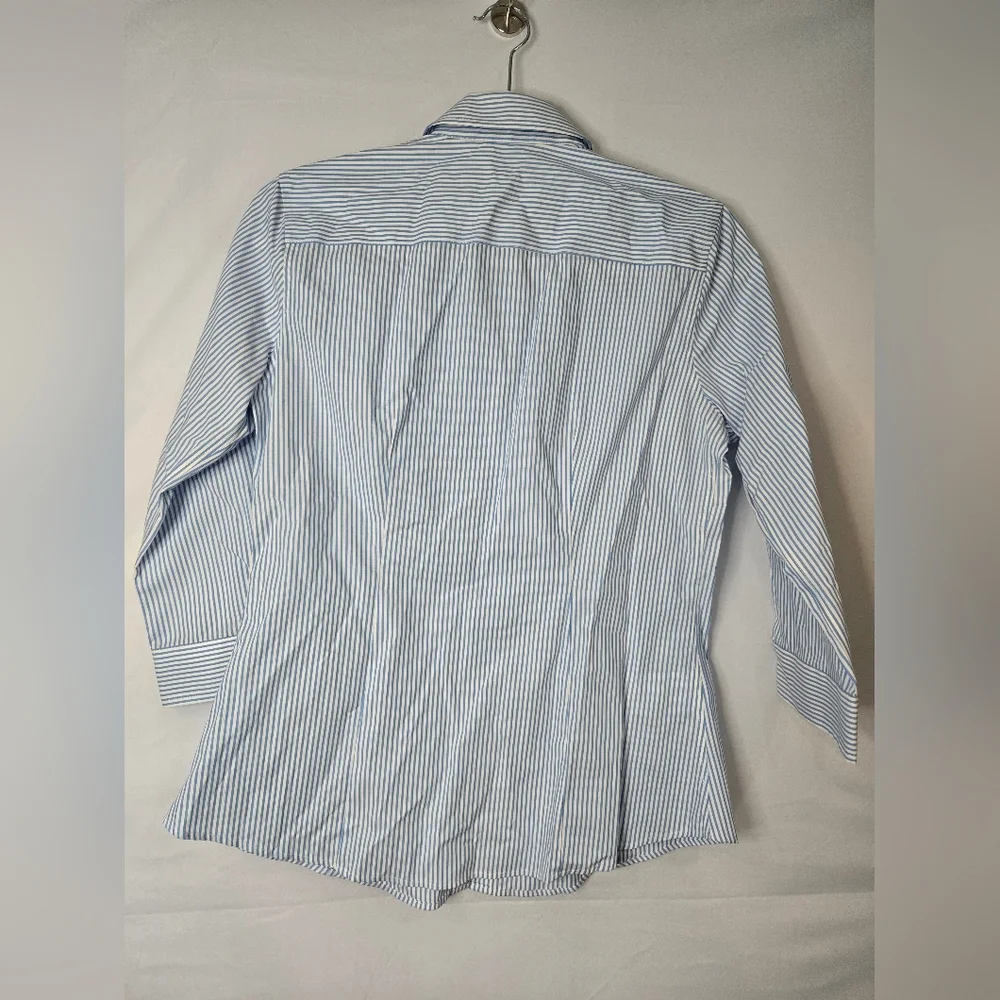 Eddie Bauer Light Blue Striped Button Down Shirt Wrinkle Free Shape Fit S Petite - Picture 5 of 5
